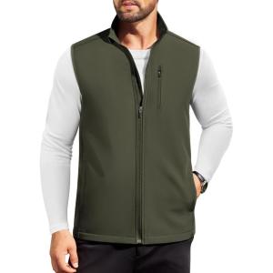 imageCOOFANDY Mens Lightweight Softshell Vest Windproof Sleeveless Jacket Zip Up Fleece Lined Vest Outerwear for Golf RunningArmy Green