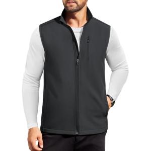 imageCOOFANDY Mens Lightweight Softshell Vest Windproof Sleeveless Jacket Zip Up Fleece Lined Vest Outerwear for Golf RunningDark Grey