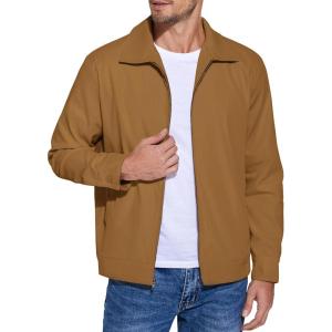 imageCOOFANDY Mens Lightweight Zip Up Jacket Eisenhower Work Office Jackets Casual Golf OutwearLight Brown