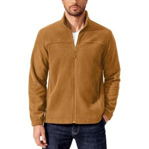 imageCOOFANDY Mens Polar Fleece Jacket Lightweight Full Zip Jackets Outdoor Hiking Casual Soft Warm Coat With PocketsLight Brown