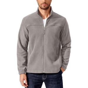 imageCOOFANDY Mens Polar Fleece Jacket Lightweight Full Zip Jackets Outdoor Hiking Casual Soft Warm Coat With PocketsLight Grey