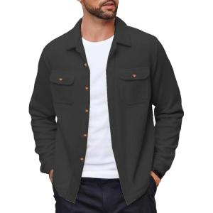 imageCOOFANDY Mens Polar Fleece Shacket Long Sleeve Casual Button Down Shirt Jacket with PocketsBlack