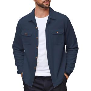 imageCOOFANDY Mens Polar Fleece Shacket Long Sleeve Casual Button Down Shirt Jacket with PocketsDark Navy