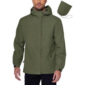 imageCOOFANDY Mens Rain Jacket Waterproof With Hood Lightweight Packable Shell Raincoat Windbreaker For Cycling Golf TravelArmy Green