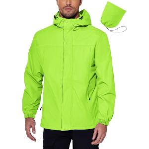 imageCOOFANDY Mens Rain Jacket Waterproof With Hood Lightweight Packable Shell Raincoat Windbreaker For Cycling Golf TravelLime Green