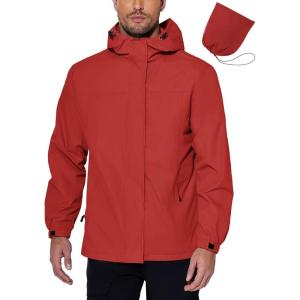 imageCOOFANDY Mens Rain Jacket Waterproof With Hood Lightweight Packable Shell Raincoat Windbreaker For Cycling Golf TravelRed