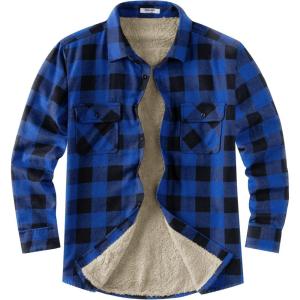 imageCOOFANDY Mens Sherpa Lined Flannel Shirt Jacket Long Sleeve Button Up Fleece Plaid ShirtsBlueBlack