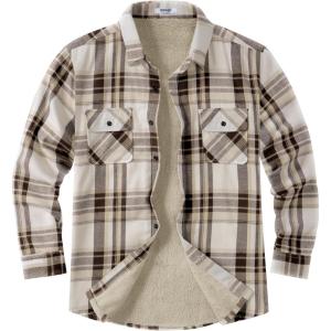 imageCOOFANDY Mens Sherpa Lined Flannel Shirt Jacket Long Sleeve Button Up Fleece Plaid ShirtsDark Brown Grey White Plaid