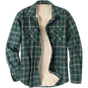 imageCOOFANDY Mens Sherpa Lined Flannel Shirt Jacket Long Sleeve Button Up Fleece Plaid ShirtsGreen