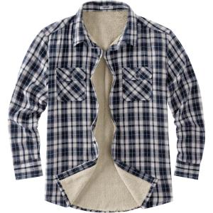 imageCOOFANDY Mens Sherpa Lined Flannel Shirt Jacket Long Sleeve Button Up Fleece Plaid ShirtsNavy White Khaki Plaid