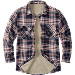 imageCOOFANDY Mens Sherpa Lined Flannel Shirt Jacket Long Sleeve Button Up Fleece Plaid ShirtsNavyOrange
