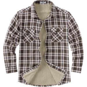 imageCOOFANDY Mens Sherpa Lined Flannel Shirt Jacket Long Sleeve Button Up Fleece Plaid ShirtsWhite Brown Plaid