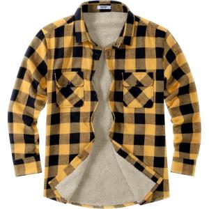 imageCOOFANDY Mens Sherpa Lined Flannel Shirt Jacket Long Sleeve Button Up Fleece Plaid ShirtsYellowBlack