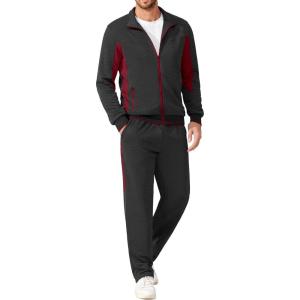 imageCOOFANDY Mens Tracksuits 2 Piece Athletic Track Suit Jogging Running Sweatsuits Casual Warm Full Zip Sports SetDark Greywine Red