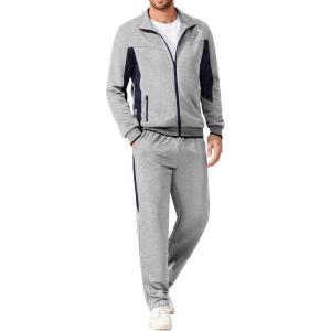 imageCOOFANDY Mens Tracksuits 2 Piece Athletic Track Suit Jogging Running Sweatsuits Casual Warm Full Zip Sports SetLight Greynavy Blue