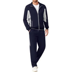 imageCOOFANDY Mens Tracksuits 2 Piece Athletic Track Suit Jogging Running Sweatsuits Casual Warm Full Zip Sports SetNavy Bluelight Grey