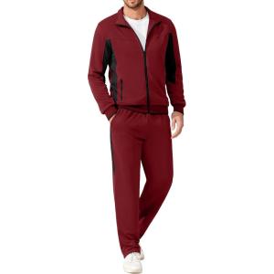 imageCOOFANDY Mens Tracksuits 2 Piece Athletic Track Suit Jogging Running Sweatsuits Casual Warm Full Zip Sports SetWine Redblack