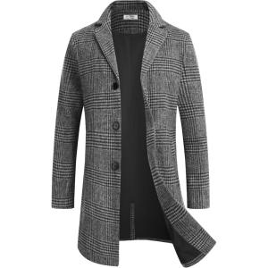 imageCOOFANDY Mens Wool Blend Coat Winter Trench Coats Notched Lapel Collar Single Breasted Overcoat Classic Peacoat With PocketsBlack Plaid