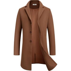 imageCOOFANDY Mens Wool Blend Coat Winter Trench Coats Notched Lapel Collar Single Breasted Overcoat Classic Peacoat With PocketsBrown