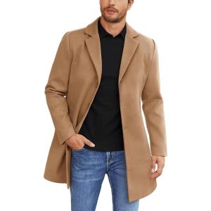 imageCOOFANDY Mens Wool Blend Coat Winter Trench Coats Notched Lapel Collar Single Breasted Overcoat Classic Peacoat With PocketsCamel