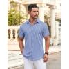 imageCOOFANDY Mens Button Down Shirt Short Sleeve Dress Shirt Casual Beach Summer Wedding ShirtStripe White Blue