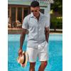 imageCOOFANDY Mens Button Down Shirts Short Sleeve Casual Shirts Summer Beach Linen Shirts with PocketBlue