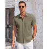 imageCOOFANDY Mens Casual Button Down Shirts Short Sleeve Summer Beach Vacation Untucked Dress Shirts with PocketArmy Green