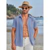 imageCOOFANDY Mens Casual Button Down Shirts Short Sleeve Summer Beach Vacation Untucked Dress Shirts with PocketDark Blue