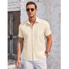imageCOOFANDY Mens Casual Button Down Shirts Short Sleeve Summer Beach Vacation Untucked Dress Shirts with PocketKhaki