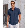 imageCOOFANDY Mens Casual Button Down Shirts Short Sleeve Summer Beach Vacation Untucked Dress Shirts with PocketNavy Blue