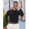 imageCOOFANDY Mens Knit Polo Sweaters Long Sleeve Vintage Polos Casual Dress Pullover Old Money TopsBlack