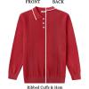 imageCOOFANDY Mens Knit Polo Sweaters Long Sleeve Vintage Polos Casual Dress Pullover Old Money TopsRed