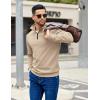 imageCOOFANDY Mens Quarter Zip Pullover Sweatshirts Lightweight Long Sleeve Mock Neck Sweater PoloKhaki