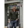 imageCOOFANDY Mens Quarter Zip Up Pullover Mock Neck Long Sleeve Sweater Casual Corduroy Polo SweatshirtArmy Green With Brown Collar