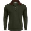 imageCOOFANDY Mens Quarter Zip Up Pullover Mock Neck Long Sleeve Sweater Casual Corduroy Polo SweatshirtArmy Green With Brown Collar