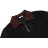imageCOOFANDY Mens Quarter Zip Up Pullover Mock Neck Long Sleeve Sweater Casual Corduroy Polo SweatshirtBlack With Brown Collar