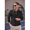imageCOOFANDY Mens Quarter Zip Up Pullover Mock Neck Long Sleeve Sweater Casual Corduroy Polo SweatshirtBlack With Brown Collar