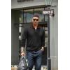 imageCOOFANDY Mens Quarter Zip Up Pullover Mock Neck Long Sleeve Sweater Casual Corduroy Polo SweatshirtBlack With Brown Collar