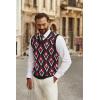 imageCOOFANDY Mens Sweater Vest V Neck Sleeveless Sweater Slim Fit Casual Knitted Pullover SweaterArgyle Black Red