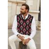 imageCOOFANDY Mens Sweater Vest V Neck Sleeveless Sweater Slim Fit Casual Knitted Pullover SweaterArgyle Black Red
