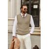 imageCOOFANDY Mens Sweater Vest V Neck Sleeveless Sweater Slim Fit Casual Knitted Pullover SweaterKhaki and Black Stripe