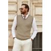 imageCOOFANDY Mens Sweater Vest V Neck Sleeveless Sweater Slim Fit Casual Knitted Pullover SweaterKhaki and Black Stripe