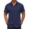 imageCOOFANDY Mens Button Down Shirt Short Sleeve Dress Shirt Casual Beach Summer Wedding ShirtNavy Blueanchor