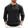 imageCOOFANDY Mens Knit Polo Sweaters Long Sleeve Vintage Polos Casual Dress Pullover Old Money TopsBlack