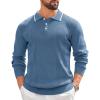 imageCOOFANDY Mens Knit Polo Sweaters Long Sleeve Vintage Polos Casual Dress Pullover Old Money TopsBlue