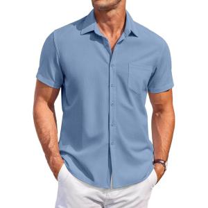 imageCOOFANDY Mens Casual Button Down Shirts Short Sleeve Summer Beach Vacation Untucked Dress Shirts with PocketRoyal Blue