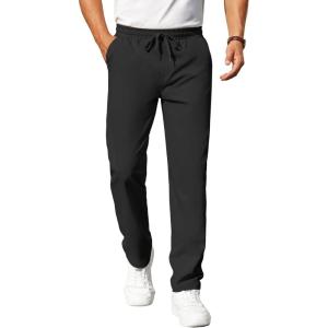 imageCOOFANDY Mens Casual Pants Elastic Waist Chino Pants Lightweight Drawstring Pants with PocketsBlack