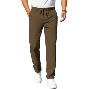 imageCOOFANDY Mens Casual Pants Elastic Waist Chino Pants Lightweight Drawstring Pants with PocketsBrown