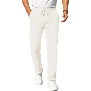 imageCOOFANDY Mens Casual Pants Elastic Waist Chino Pants Lightweight Drawstring Pants with PocketsOffwhite