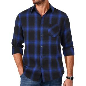 imageCOOFANDY Mens Flannel Shirts Long Sleeve Button Down Plaid Shirt Lightweight Shirt JacketBlue  Black